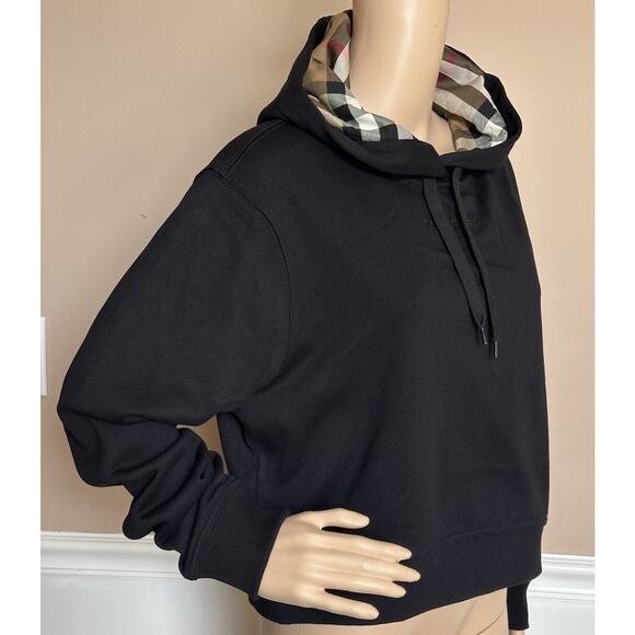 Burberry Talley Logo Checked Sweatshirt with Hoodie Black M 8084391 NWT $760 - Picture 2 of 16